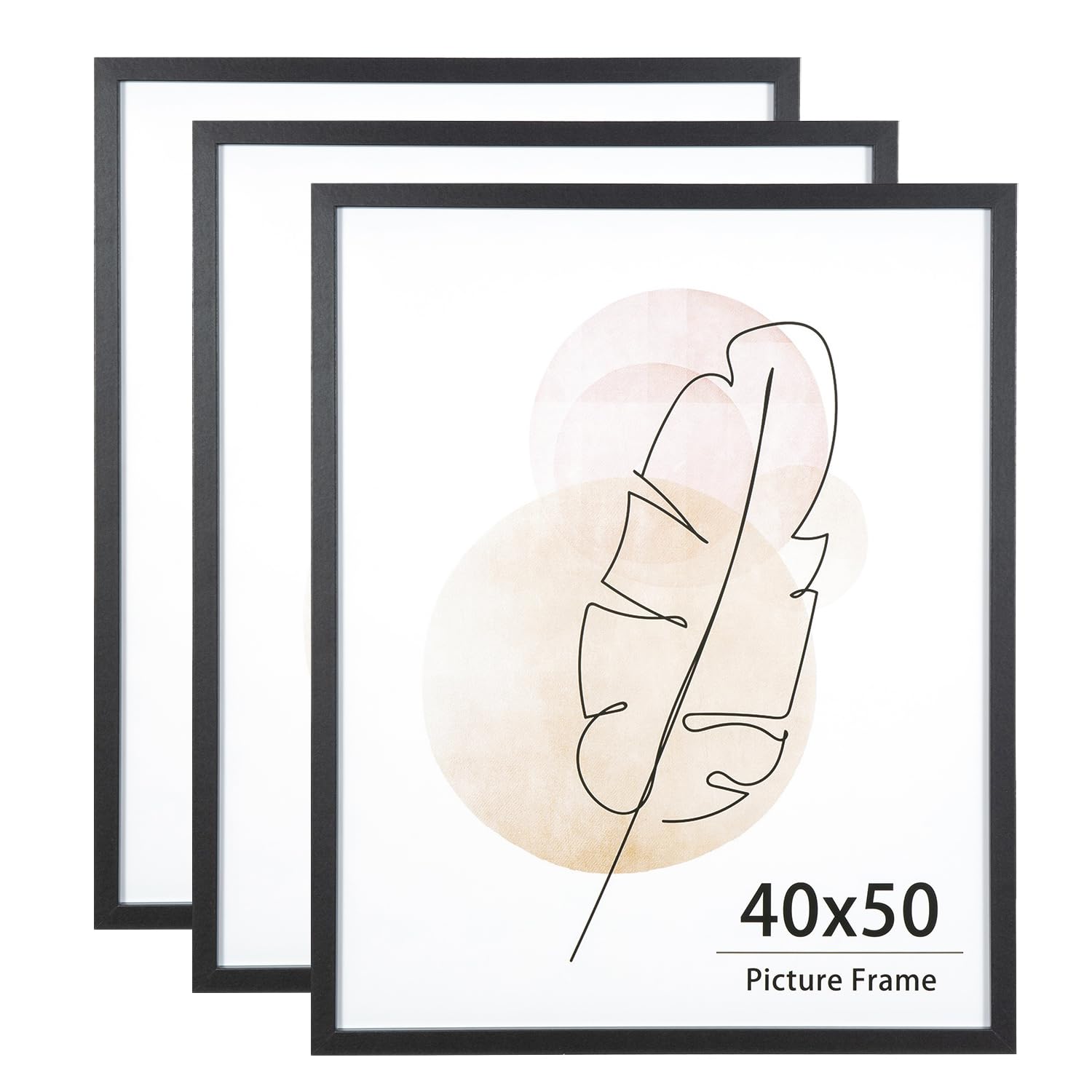 KAIWIN 40X50 Picture Frame Black Set of 3, Wooden Poster Frame, 40x50 Picture Frames for Wall Mounting Display for Home, Office,Gallery,Holiday with Photos, Posters, Puzzles