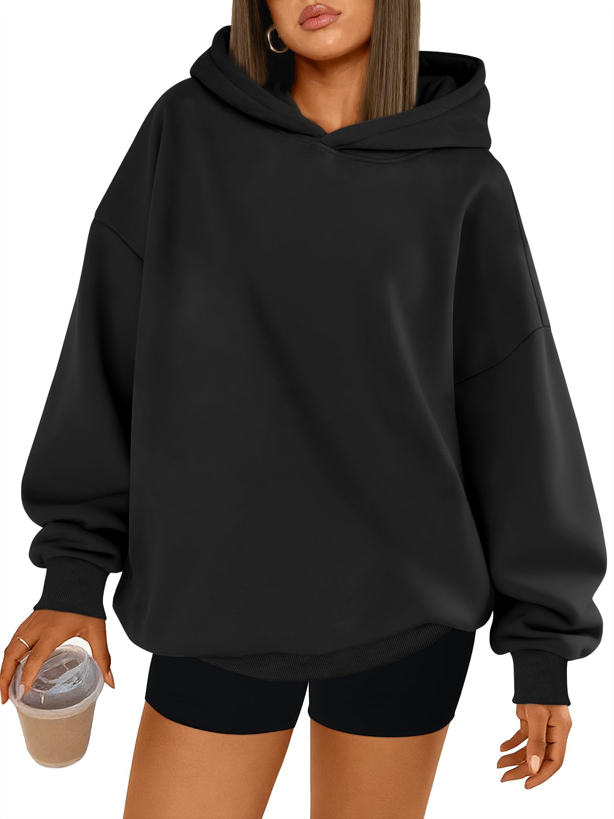 Trendy Queen Womens Oversized Hoodies Fleece Sweatshirts Fall Fashion Pullover Sweaters Winter Clothes, Black, XXX-Small