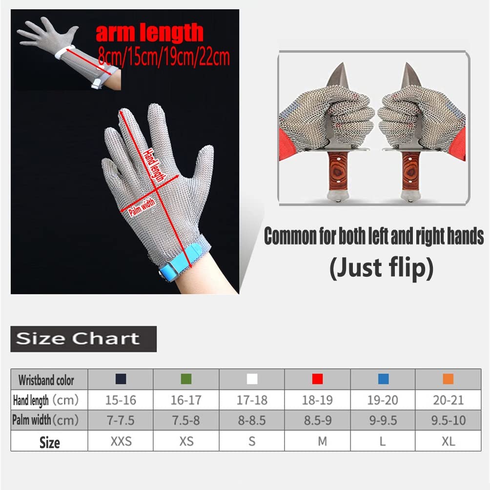 Gants résistants aux coupures, Gants à manches longues, niveau de protection 9, gants travail en cotte mailles métalliques résistants aux coupures(Arm 19cm,1PCS/L)
