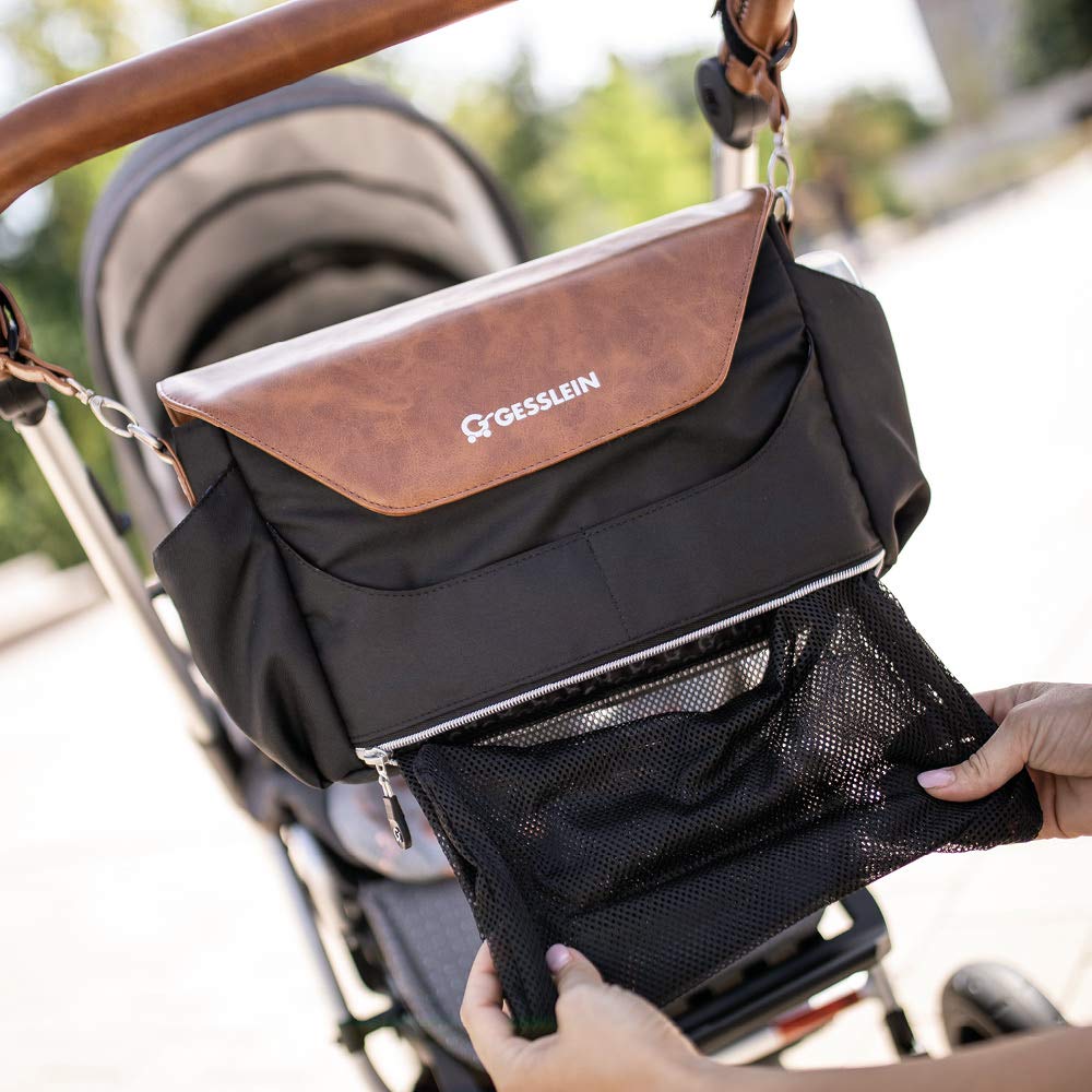 Gesslein Praktischer Organizer für den Kinderwagen in Lederoptik, tabak