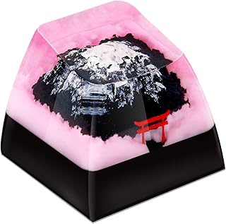 Gaming Resin Artisan Keycaps OEM, Fuji Mountain Sakura Style Handmade Custom Key Cap for Cherry MX Switches Gaming Mechanical Keyboard, Transparent Backlit Keycap R4, Gift for PC Game Lover