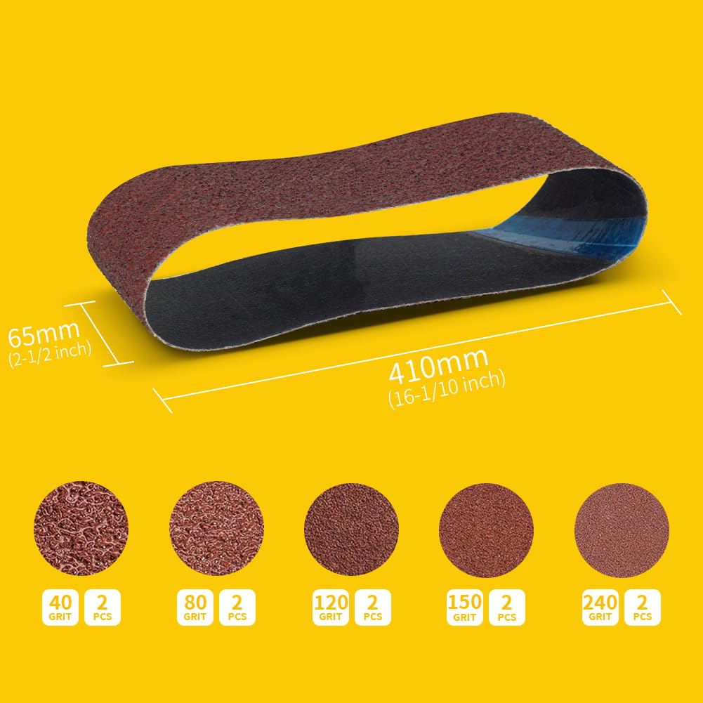 65x410mm Sanding Belt Assorted Pack, 10 Pcs (2 Each of 40/80/120/150/240 Grits), Aluminum Oxide for Sanders - Image 2