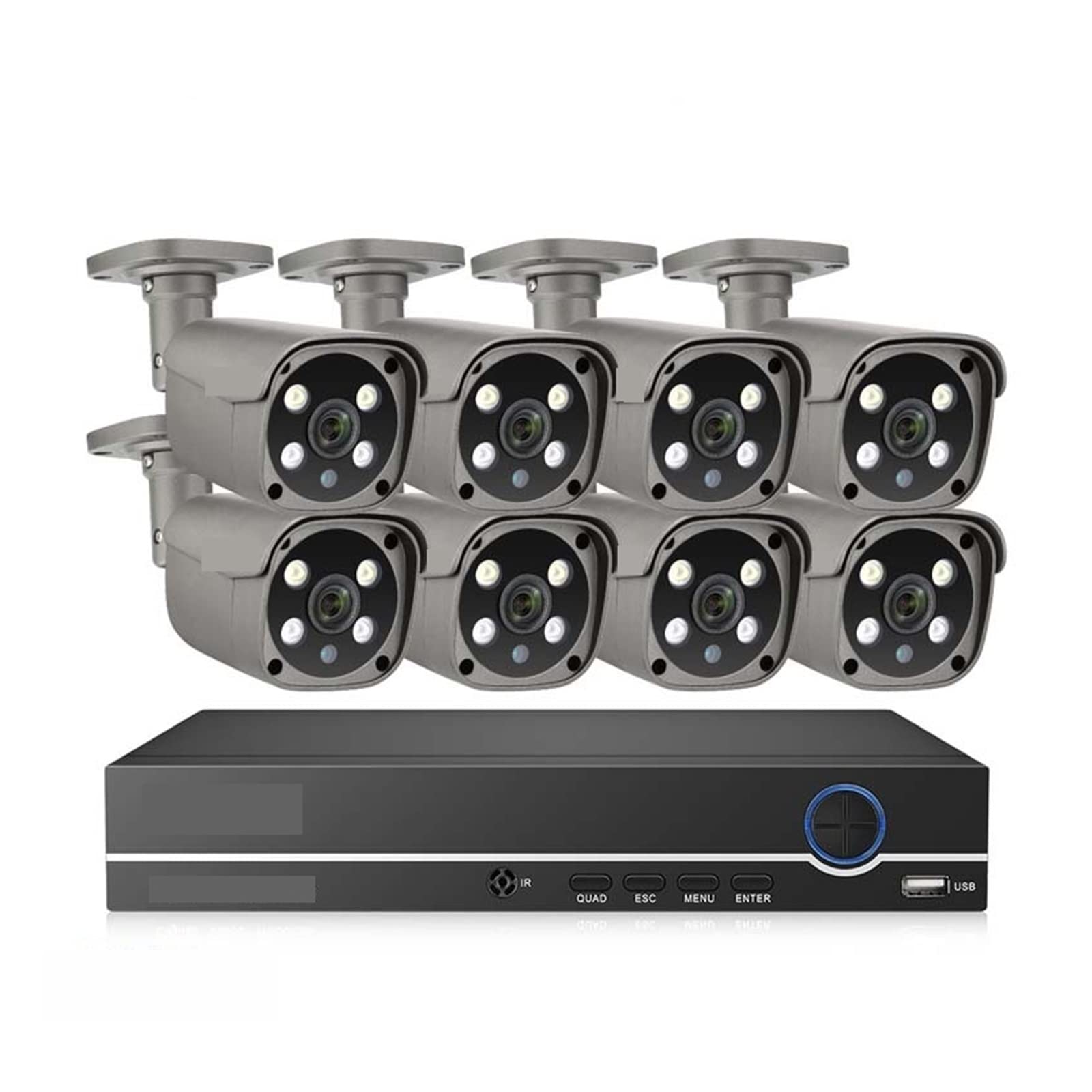 Sistema De Cámara PoE Smart Ai Visión Nocturna A Todo Color Detección Facial Video Kit De Vigilancia De Seguridad FáCil De Instalar(1t,8CH 8pcs Camera 5MP)