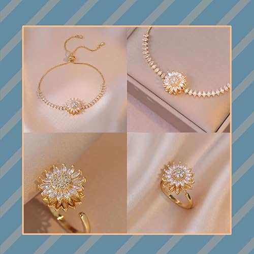 Miniatura 5 de Pulsera giratoria de girasol para mujer, collar de girasol, anillo ajustable, accesorios de joyería de flores, regalos, collar, accesorios, pulsera