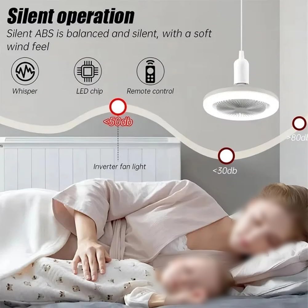 Ventilador LED con bombilla de rosca E27 y funcionamiento silencioso, para dormitorios y entornos de estudio (negro)