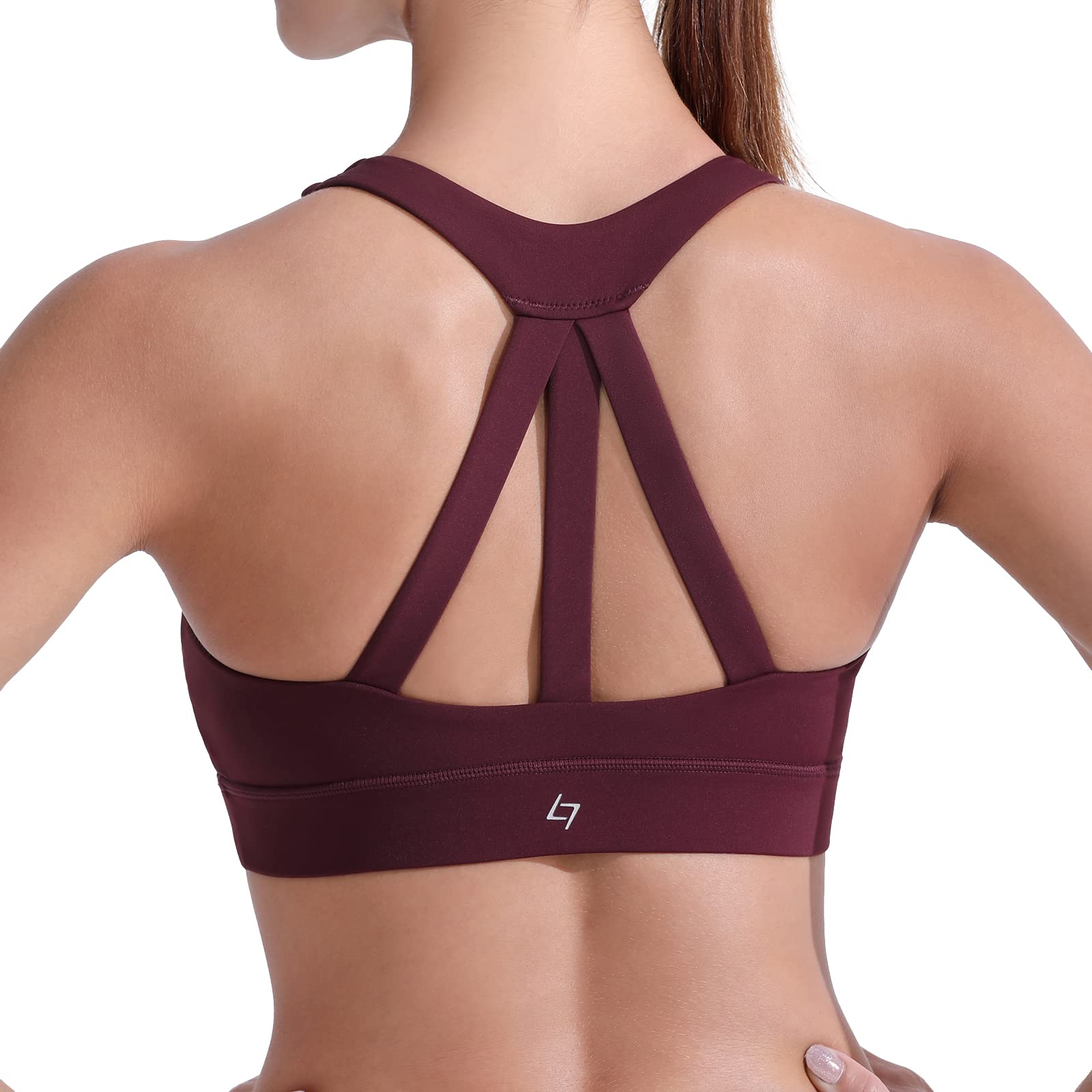 FITTIN Women's Strappy Sports Bra - High Neck Full Coverage Workout Bra for Women Medium Impact
