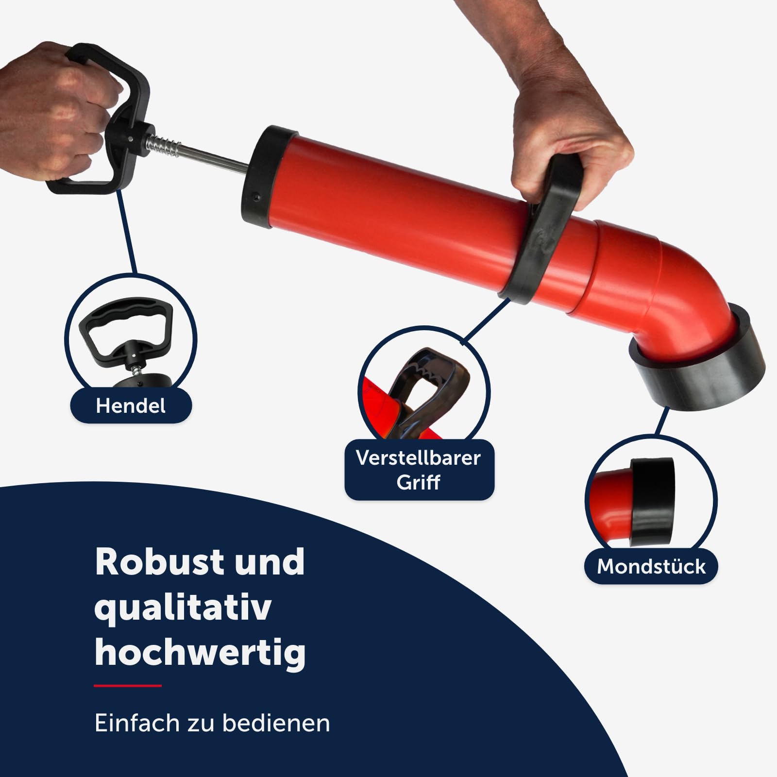 Rohrreinigungspumpe mit 3 Aufsätzen - für Küche, Bad & Toilette - rohrreiniger - abfluss pumpe - pömpel abfluss pümpel - abflusspumpe - abflussfrei pumpe rohrreiniger - rohrreinigungsspirale