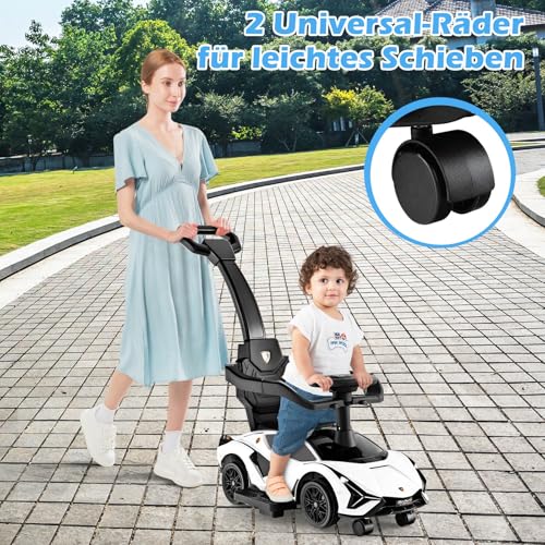 DREAMADE 3-in-1 Rutschauto Lamborghini, Rutschfahrzeug mit Schiebestange, Musik, Lichter & Sicherheitsbügel, Schiebauto für Kinder 18-60 Monate, belastbar bis 25kg (Weiß) – Bild 7