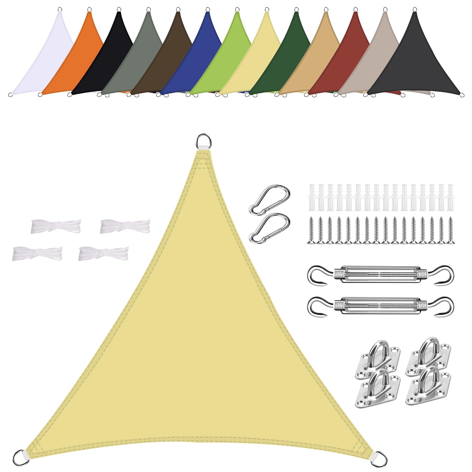 Voile d'ombrage triangle 3x3x3m beige imperméable jardin extérieur anti-UV