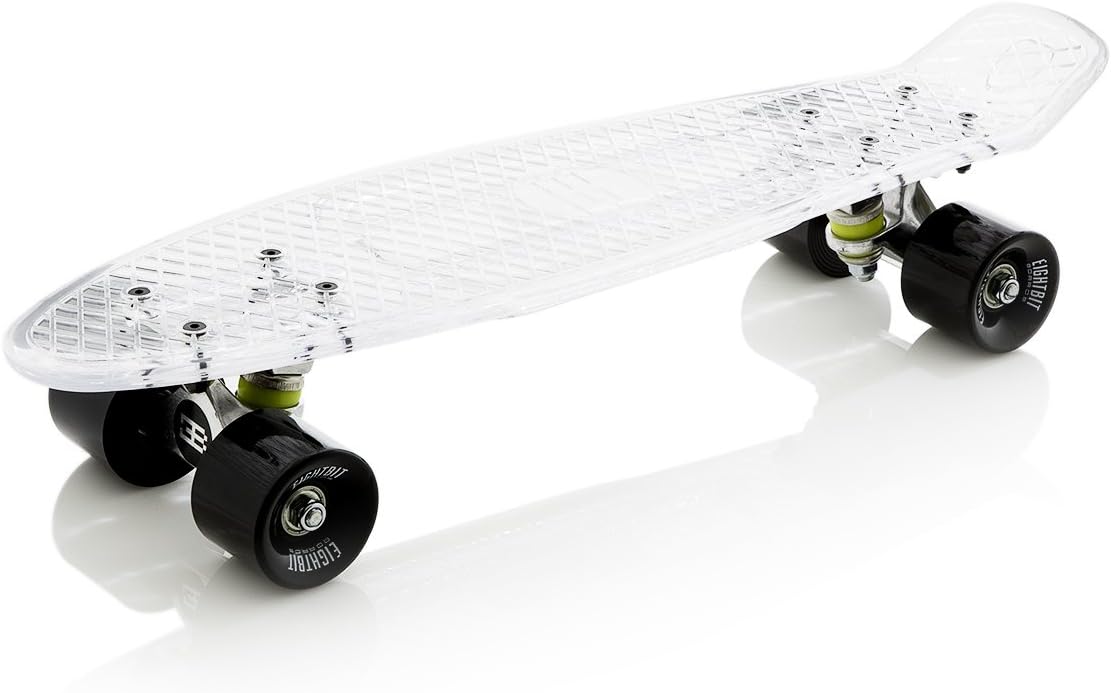 EightBit 22 Inch Complete Youth Skate Board with Clear Deck - Kids Retro Skateboard - Bone/Ninja