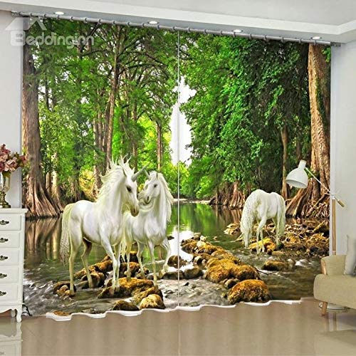 A4S 3D Horse Digital Printed Polyester Fabric Curtains for Bed Room Kids Room Living Room Color White Window/Door/Long Door (D.N.70) (1, 4 x 7 Feet (Size ; 48 x 84 Inch) Door)-image-44