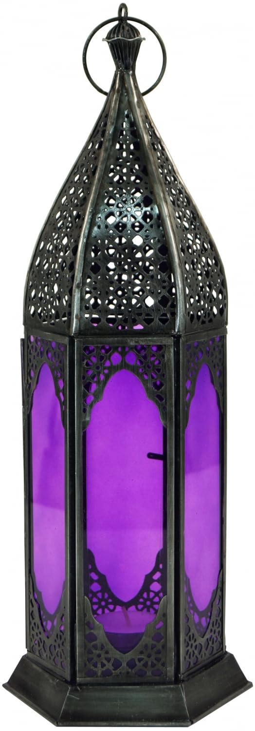 Petite Lanterne Orientale Guru-Shap En Métal Et Verre Coloré - Design Marocain 10x5.5x5.5 Cm - Vert - Pour Bougie Chauffante Ou LED - Déco Intérieure Salon