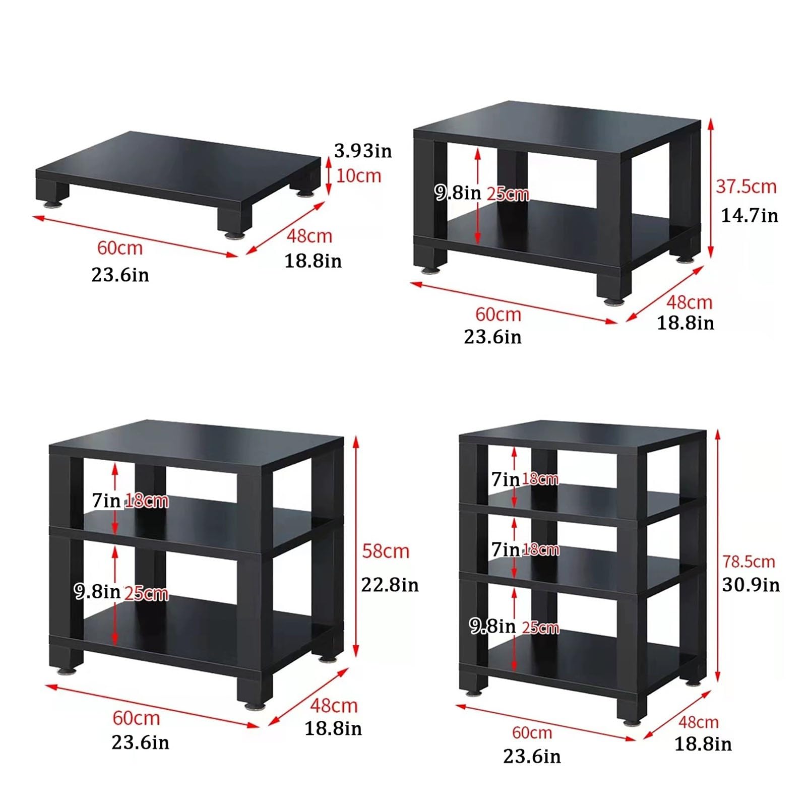 Szafka audio HiFi 4-poziomowy otwarty stojak stereo, stojak centrum rozrywki do telewizora, przechowywanie komponentów AV, czarny, 78,5 cm, idealny do konfiguracji kina domowego