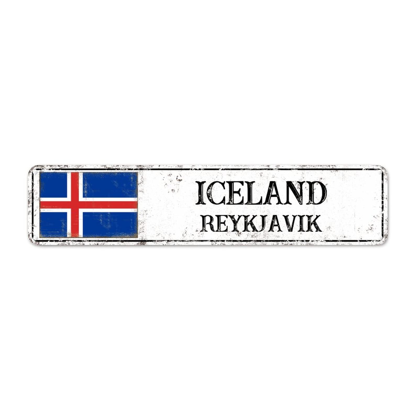 Iceland Vintage Metal Wall Sign Reykjavík Capital City Metal Wall Art Iceland Flag Men Cave Decor Retro Signs Country Souvenir Sign National Flag Metal Sign for Laundry Room Living Room 4×18in