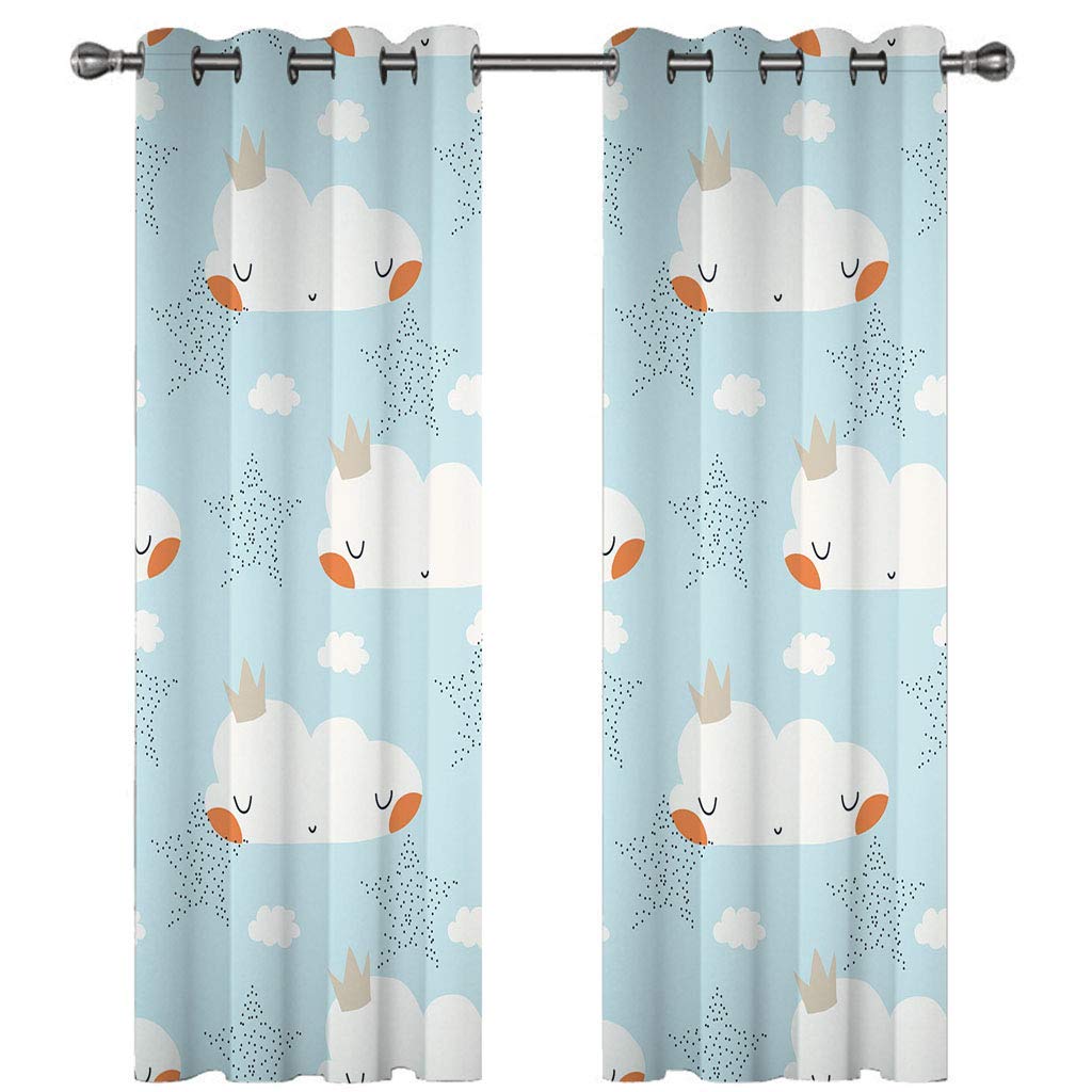 Rideaux Occultants Thermique 3D Imprimé Nuage Cartoon Motif Rideau Salon À Oeillets Chambre Enfant Garçon Lot De 2 Rideau 200x160Cm Décoration De Fenêtre Draperies Intérieurs