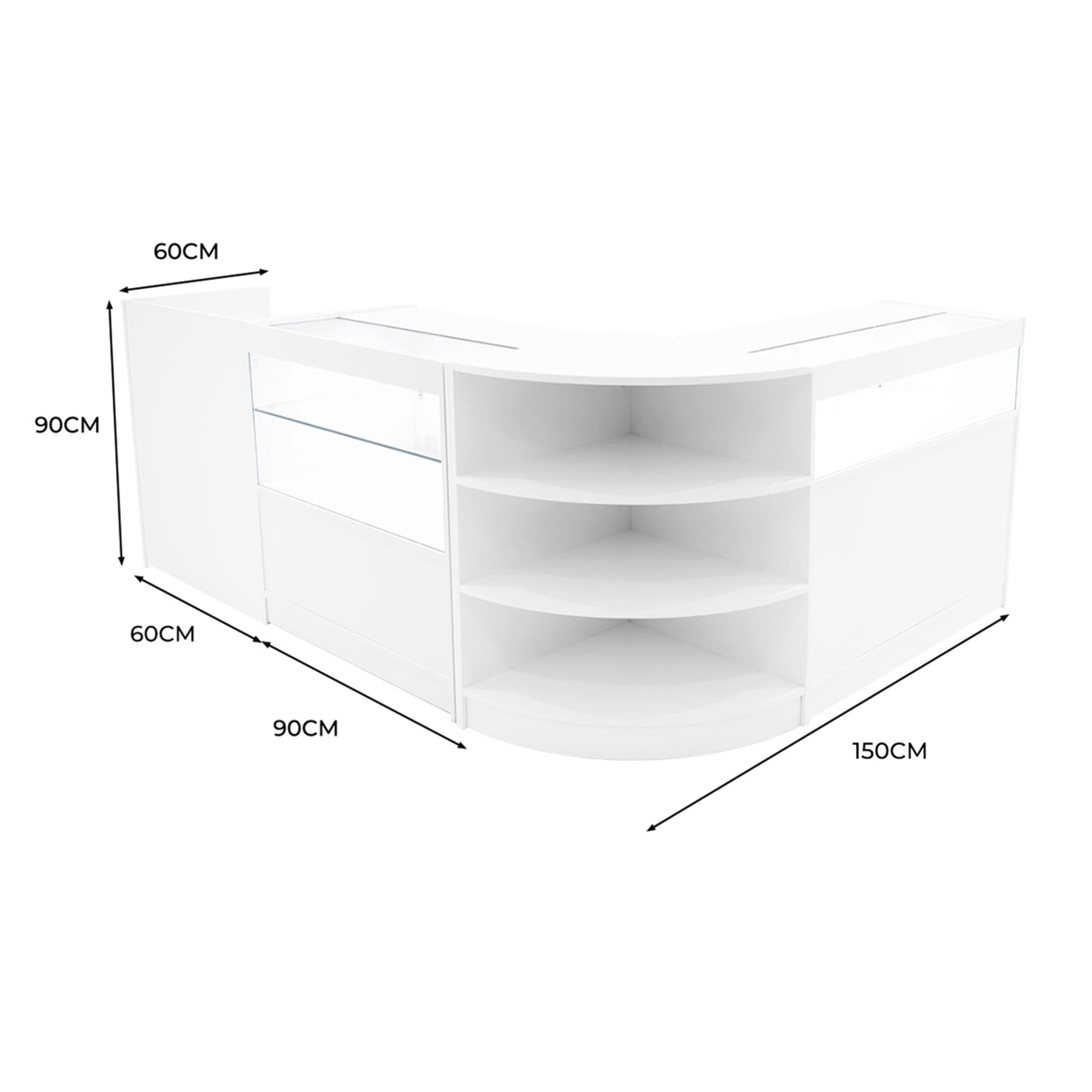 Set Banconi Bianco Europa LED Light B900 C900 LM60 TB60 con Illuminazione Bianca, Serrature, Vetrina in Vetro, Blocco Cassa, Mensole Interne per Negozi Boutique Gioiellerie