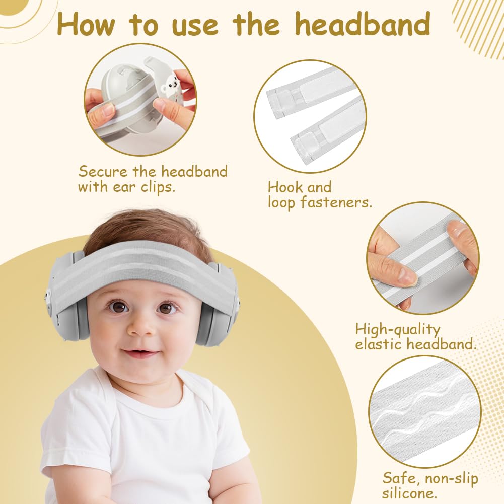 Cuffie antirumore 2 in 1 per bambini, antiscivolo, con cancellazione del rumore, ultra morbide e regolabili fino a 0-48 mesi, protezione dell'udito per dormire e viaggiare