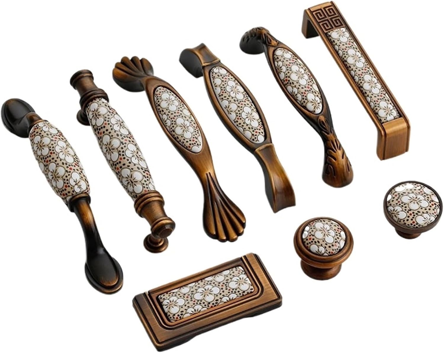 Zinc Alloy Ceramic Cabinet Door Handles and Knobs Vintage Drawer Pulls Wardrobe Cupboard Furniture Hardware 2Pcs(128mm)