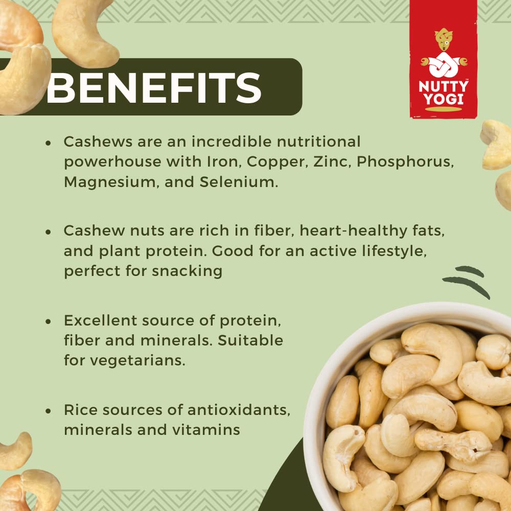 Nutty Yogi Cashew 1.2kgs Jar| Whole Crunchy Cashew | 100% Natural Premium Kaju Nuts Dry Fruit | Nutritious & Delicious | Gluten Free & Plant based Protein| Healthy Snacking|Low Sugar| Healthy Fats & Fiber 2