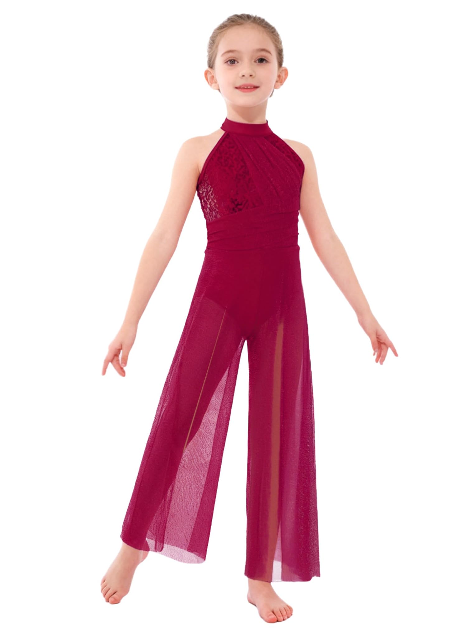 Freebily Mono De Danza Patinaje sobre Hielo para Niña Maillot De Ballet Sin Manga Pierna Ancha Vestido De Baile Lírico