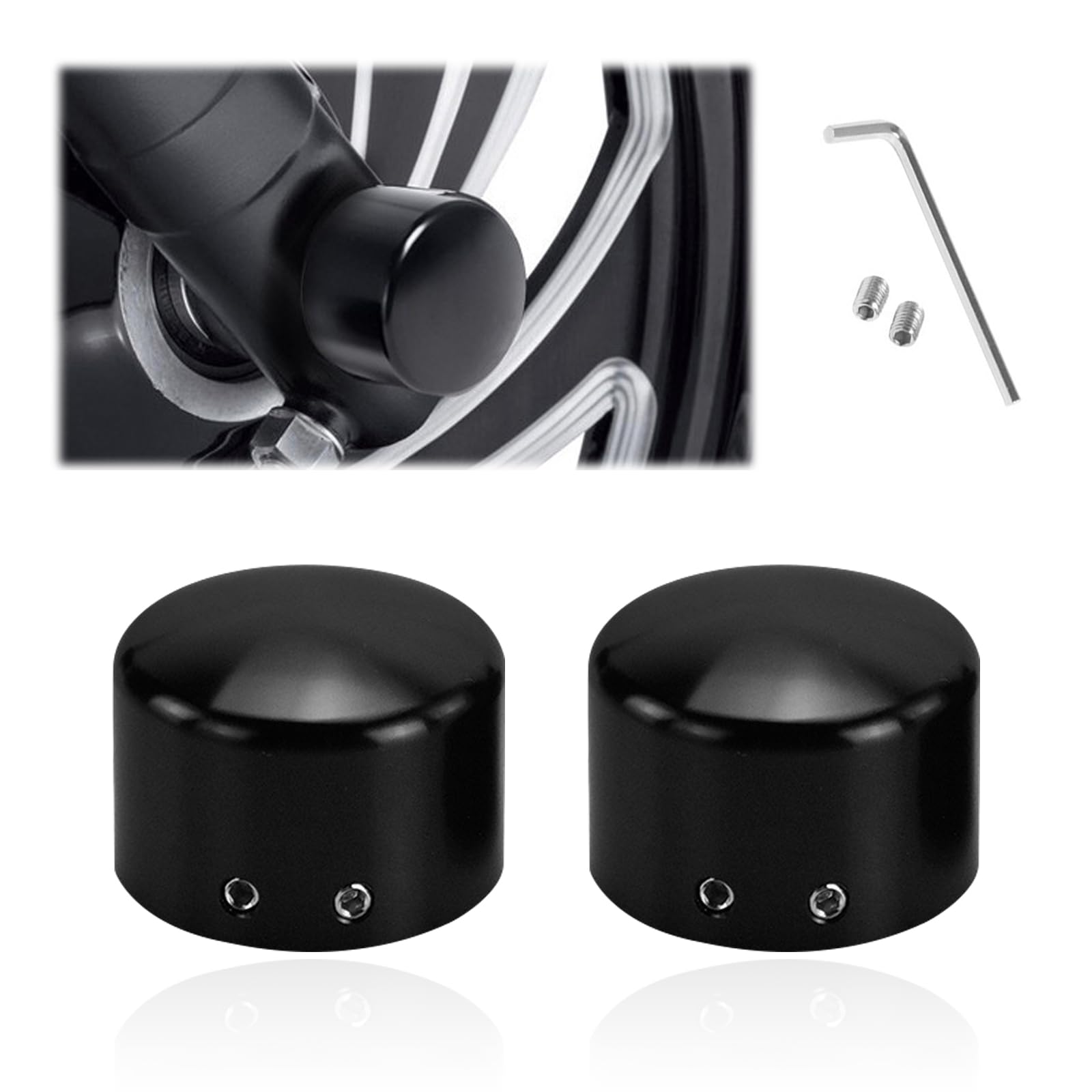 ZKFAR 2 PCS Car Front Axle Nut Covers, 1.6In x 1.2In Waterproof Metal Vehicle Decorative Replacements, Portable Tire Axle Caps Accessories Compatible with Harley Motorcycle (Black #400)