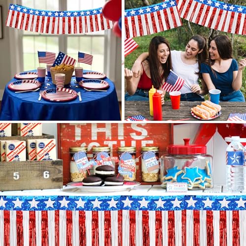 Image of BEISHIDA 3 Packs Metallic Foil Fringe Garland Star Red White Blue Wall Hanging Tinsel Fringe Banners for Car Floats 4th of July Memorial Day Patriotic New Year Party Decoration(30 Feet)
