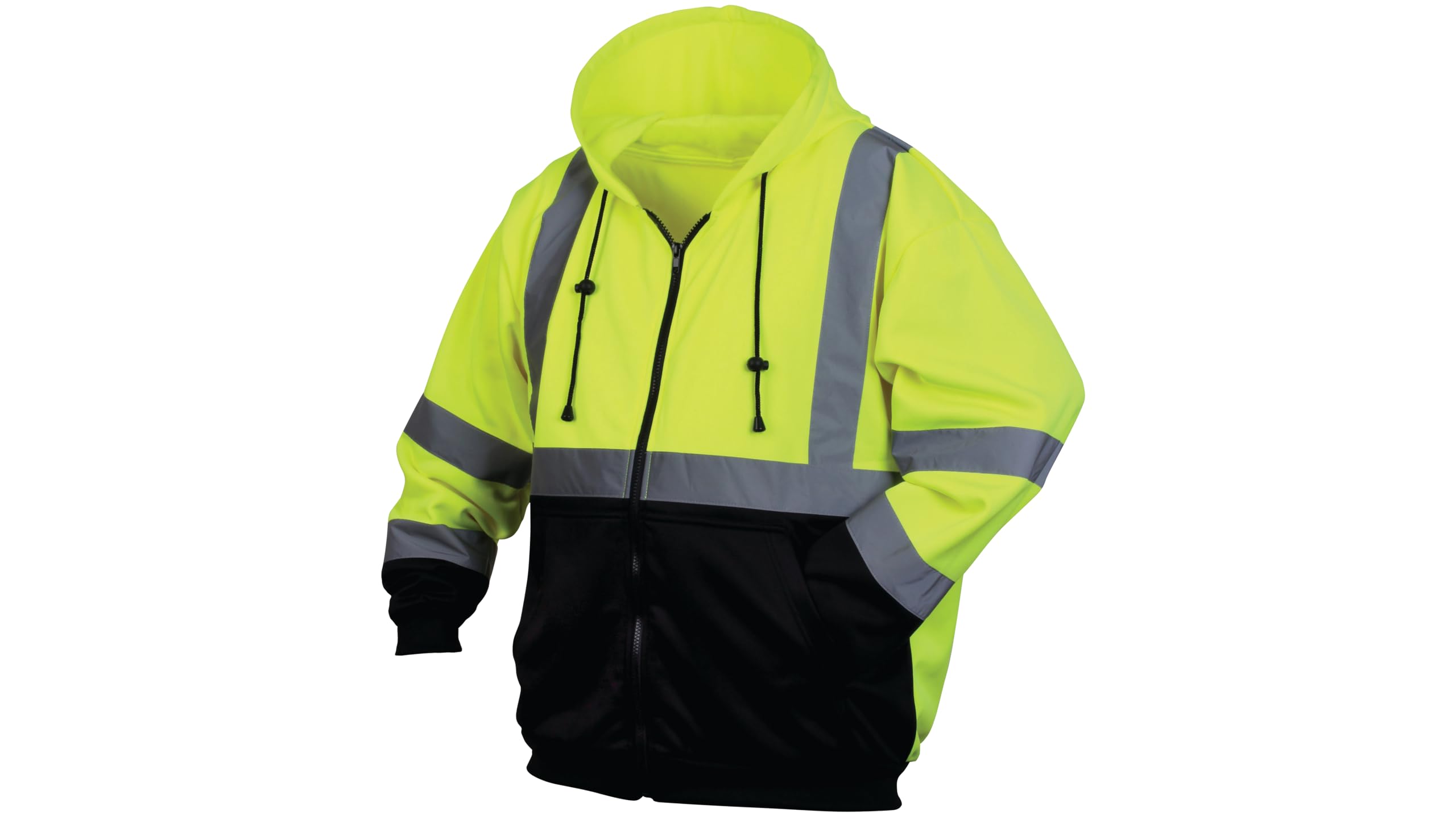 Pyramex Safety RSZH3210L RSZH32 Series Sweatshirts Hi-Vis Lime Zipper Sweatshirt with Black Bottom - Size Large, Green
