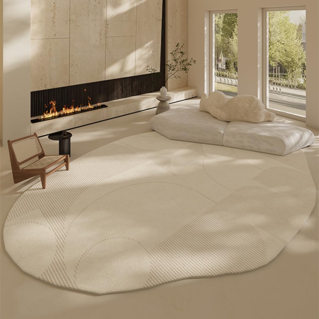 Tapis de salon irrégulier crème 100x160 cm pour décoration de chambre