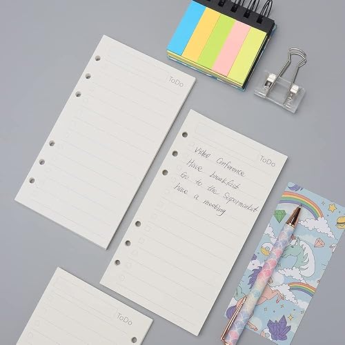 Miniatura 4 de Papel de repuesto A6 para lista de tareas, paquete de 3 insertos de carpeta de 6 agujeros perforados, 135 hojas270 páginas, papel de carpeta