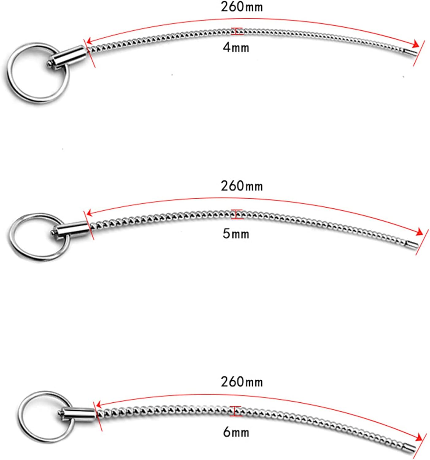Male Metal Urethral Sounding Penis Plug Urethral Sounds Toys Multi Beads Penis Plug with Penis Cock Ring(4mm)