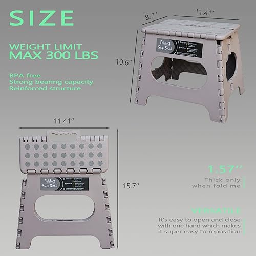 Miniatura 2 de Taburete plegable lo suficientemente resistente y seguro, soporta hasta 300 libras, reposapiés de 11 pulgadas para adultos o niños, escalera