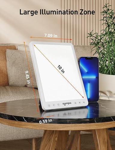 sympa Sun Lamp, 15000 Lux Light Therapy Lamp, Table Lamp with 5 Brightness Settings, UV-Free LED Happy Lamp with 3 Color Temperatures, 3 Countdown Timers, Adjustable Stand for Home Office Travel