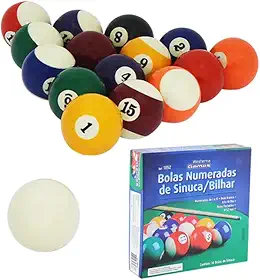Jogo de Bolas para Sinuca/Bilhar, 50mm, 16 Bolas Numeradas, Coloridas