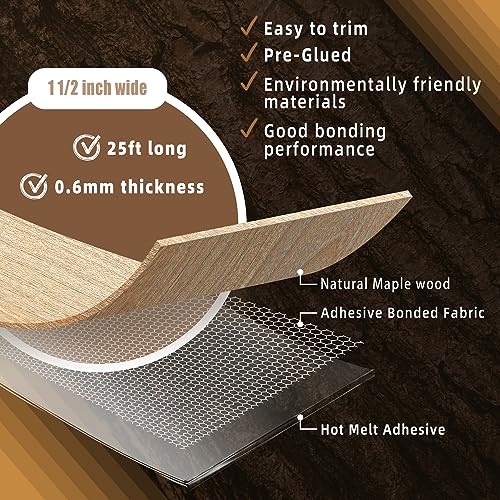 Image of GSCIT Club Maple Edge Banding, 1 1 /2 inch x 250ft Wood Edge Banding Pre-glued Flexible, Veneer Tape Banding for Cabinet Repair