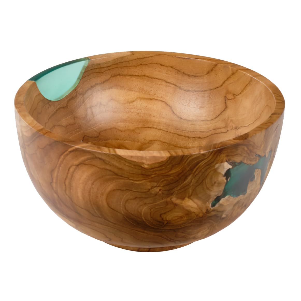 Meubletmoi Saladier Rond D. 28 cm en Bois de Teck et résine Bleue Transparente décoration Cuisine – Unique et Original – Rogue