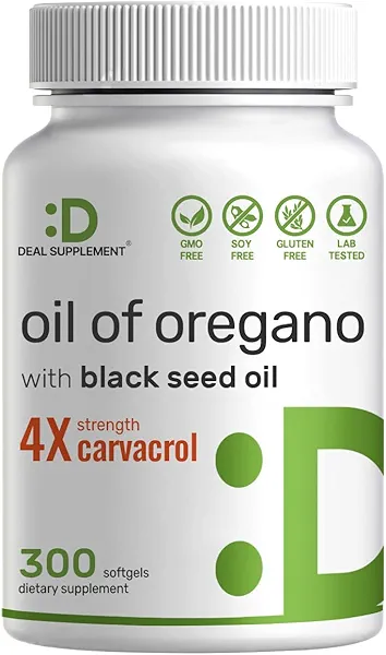 Oil of Oregano Softgels with Black Seed Oil 300 Count – 30:1 Extract, Active Carvacrol & Thymoquinone – Antioxidant Immune Health Support – Plant Based, Non-GMO