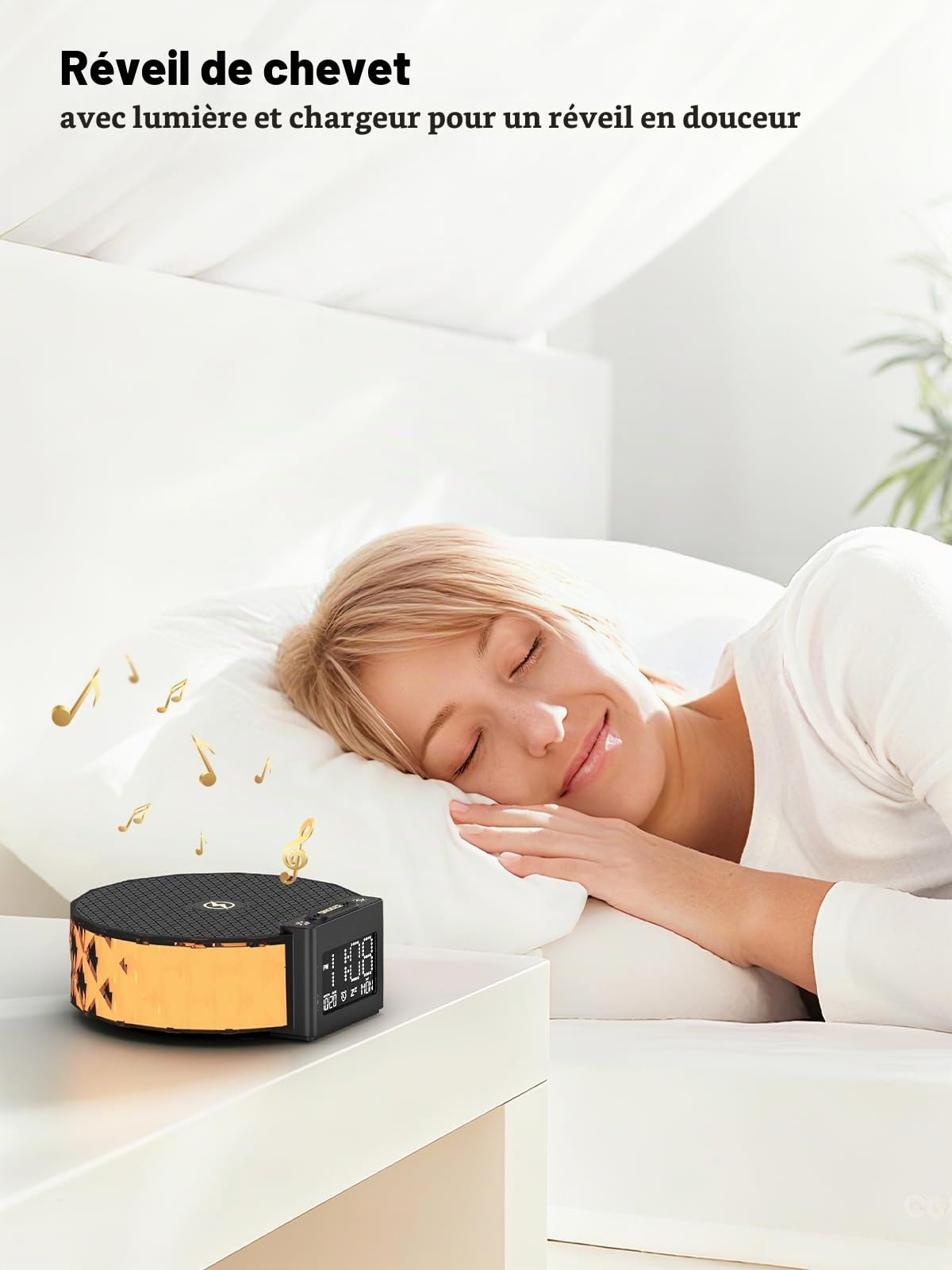 Smiling Shark Lumière de Réveil, Intelligente Lampes Réveil Charge sans Fil avec Contrôle Tactile 3 Niveaux et Éclairage RGB Veilleuse Ambiance Reveil Lampe de Chevet Chargeur pour Chambre Décor