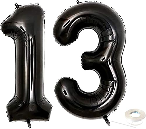 Globos negros jumbo de 40 pulgadas con el número 13 para decoración de fiesta de cumpleaños de 13 años, suministros de fiesta de cumpleaños de niños