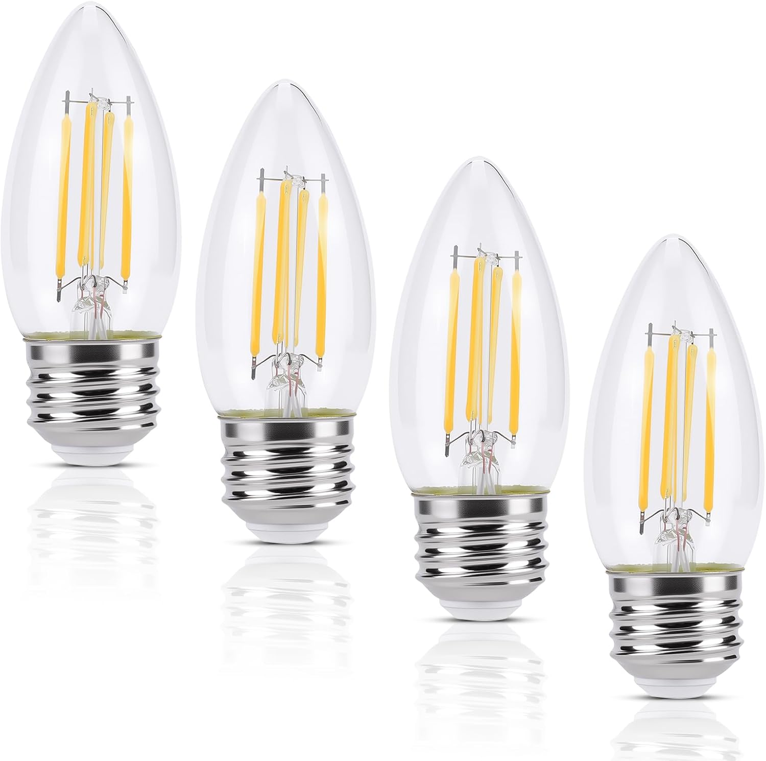 KINUR E26 B11 Candelabra led Light Bulbs 4 Watt (40 Watt Equivalent) LED Chandelier Light Bulbs 2700K Warm White Decorative Candle Light Bulb Ceiling Fan Bulb Non-Dimmable Glows in thedark 4Pack