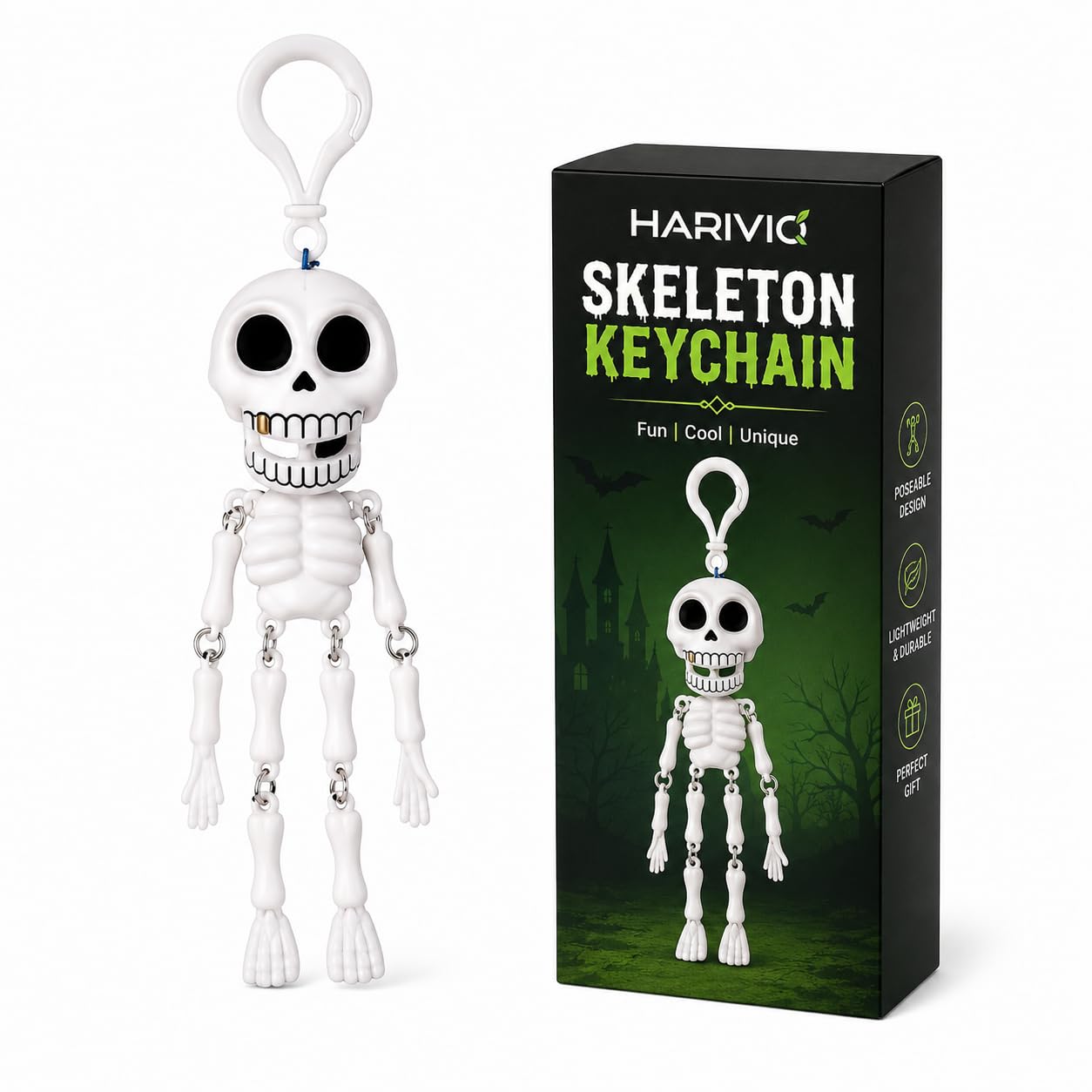 Skeleton Keychain | Halloween Skull Bag Charm with Clip-picture-15