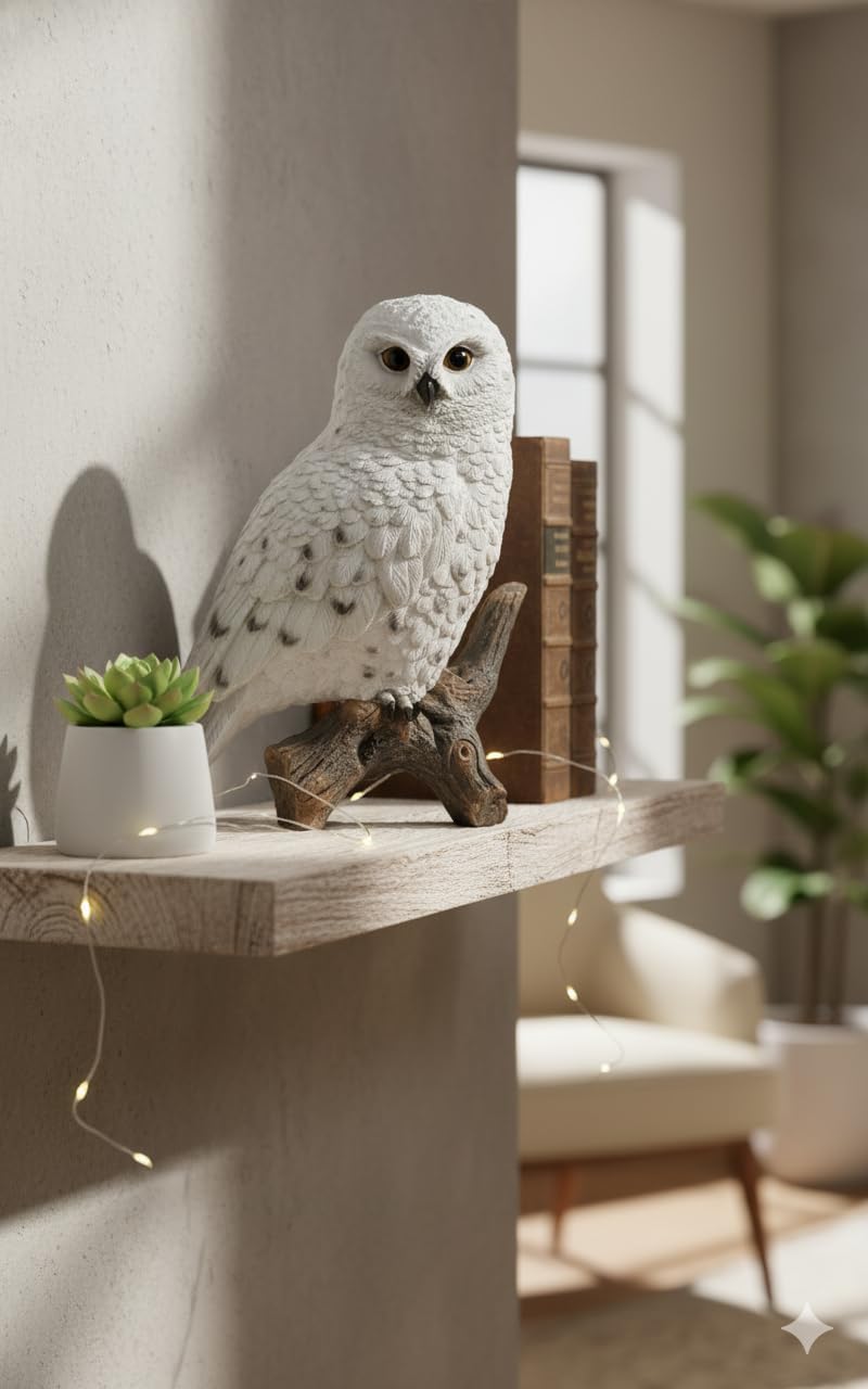 Hi-Line Gift Ltd Snowy Owl on Stump, 6.75" White Realistic Outdoor Garden Statue