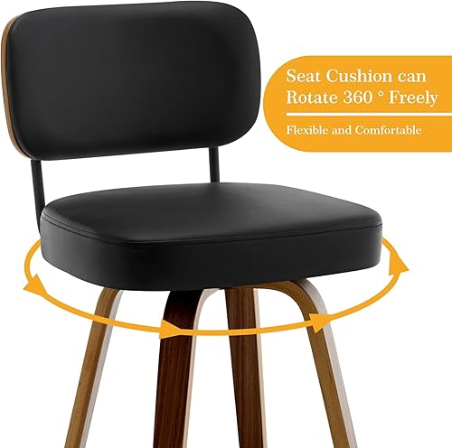Miniatura 4 de Bekrvio Taburetes de bar giratorios de altura de mostrador, taburetes de bar tapizados de piel sintética de 26 pulgadas con respaldo y patas de