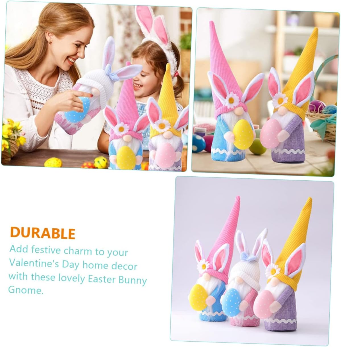 ERINGOGO Adorable Rabbit Holding Egg Doll Easter Bunny Gnome Doll Easter Decor Plush Bunny Stuffed Animal