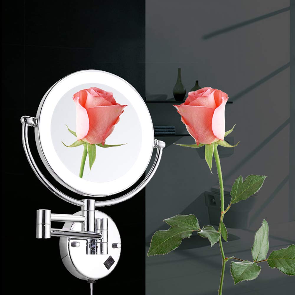 AMUCK Lustro do makijażu 25 cm z 3-krotnym powiększeniem, okrągłe dwustronne lusterko do golenia obracane o 360°, wysuwane i chromowane wykończenie, do łazienki, spa i hotelu
