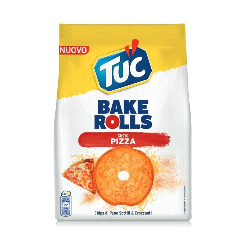 Immagine del prodotto Tuc Bake Rolls, Gusto Pizza, Chips di Pane Cotte al Forno, Sottili e Croccanti, 150g