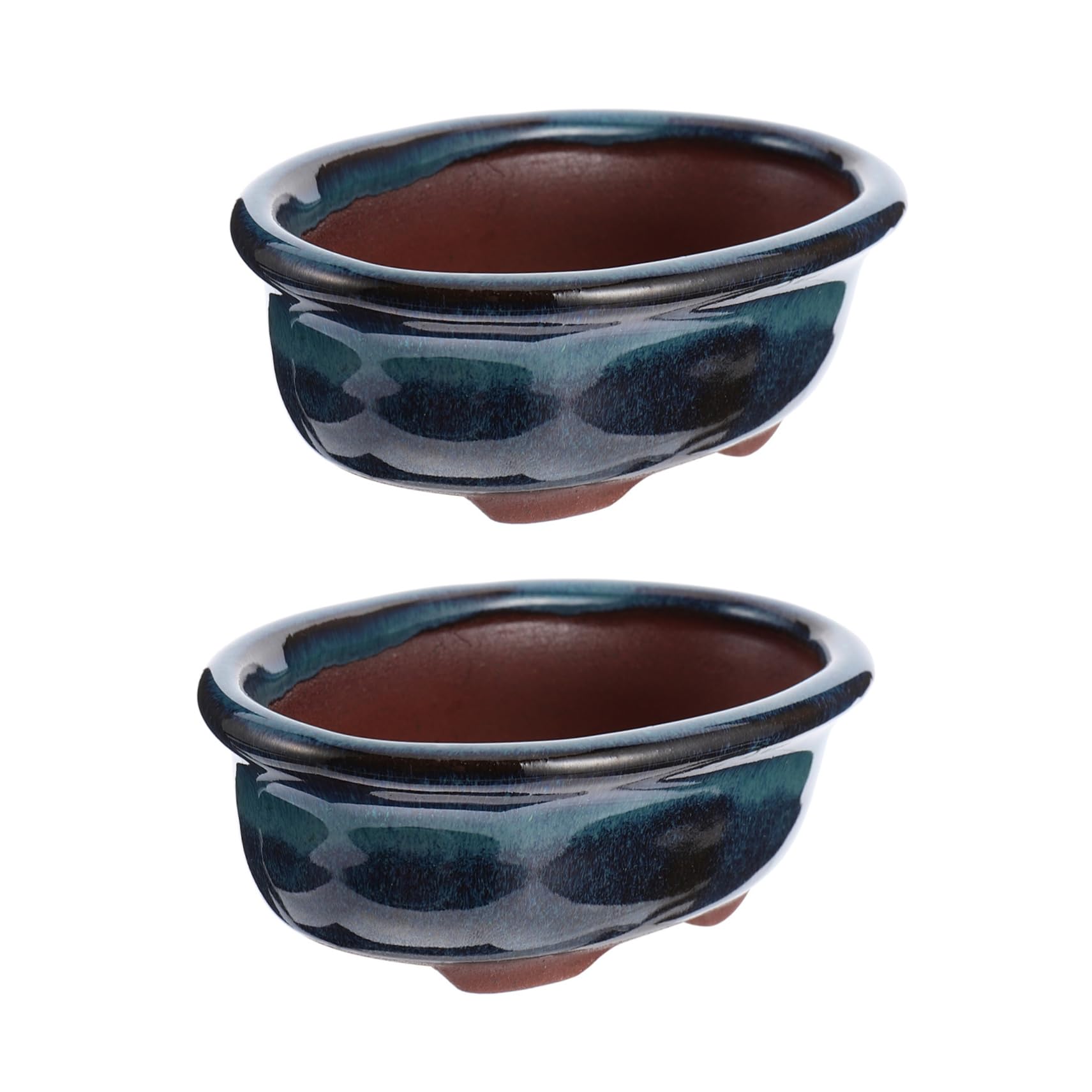 OFFSCH 2 Piezas Macetero De Arcilla Morada Planta Maceteros Maceta De Bonsai Macetas De Vivero Mini Maceta Bonsai Macetas De Interior Maceta De Bonsái Esmaltada Decorativo Cerámica Blue
