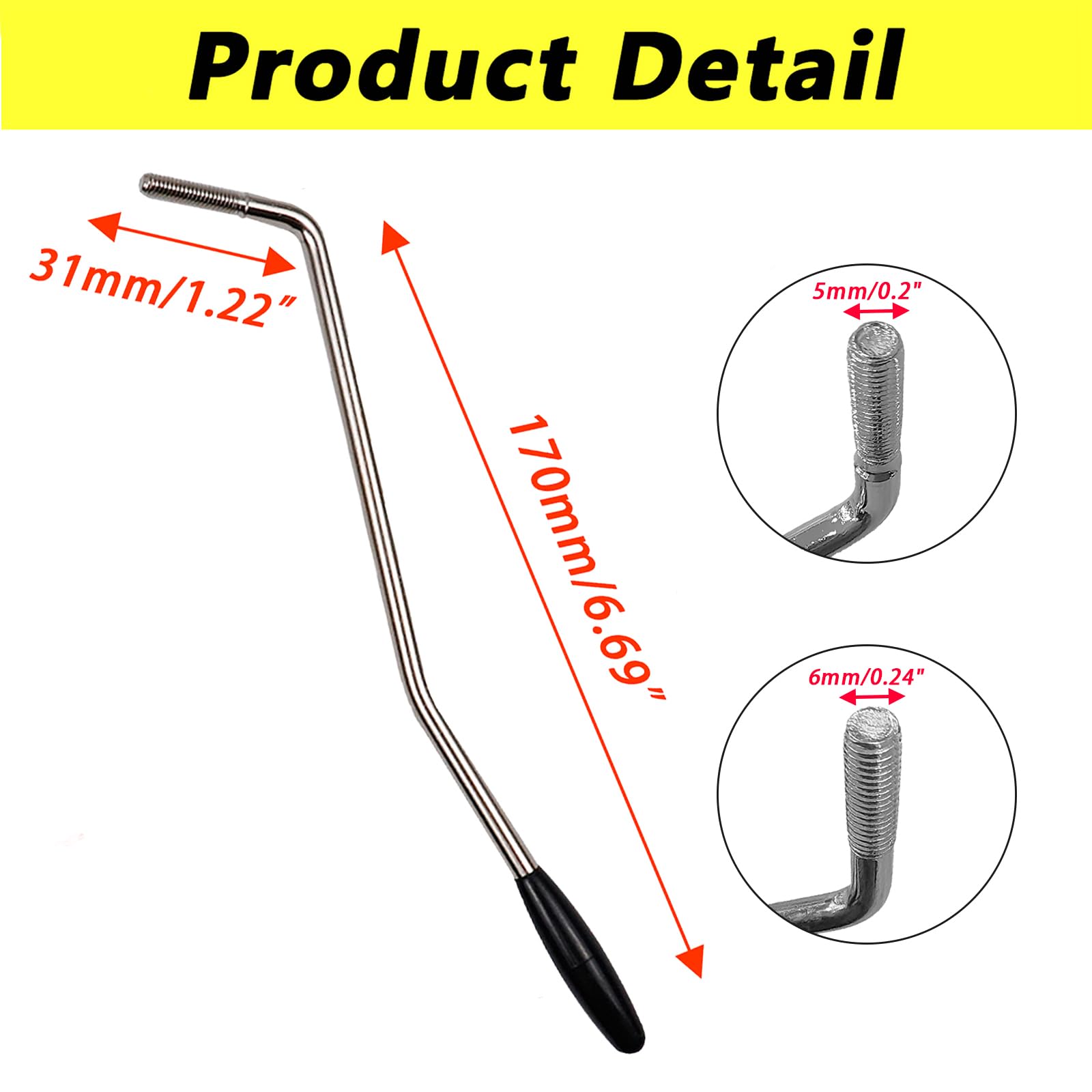 Savagrow 2Pcs 6mm & 5mm Thread Tremolo Arm Whammy Bar with Tip Electric Guitar Metal Single Tremolo Arm, Silver