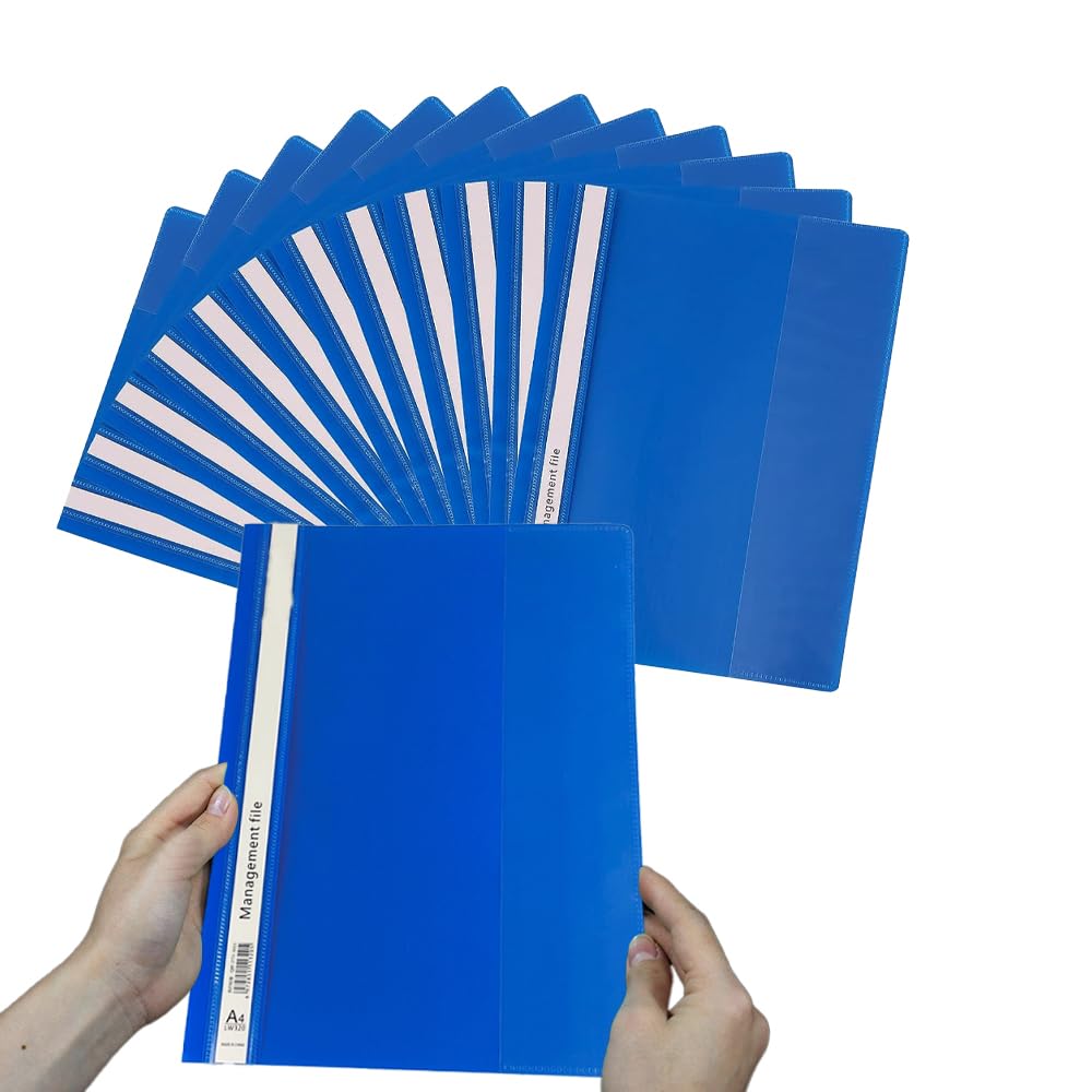 12 Pcs Blue A4 Presentation Project Folders Plastic Report Document Holder Case 2 Prong Display Paperwork Files Classification Display Holder Transparent Cover Organizer Bag for Office School Home