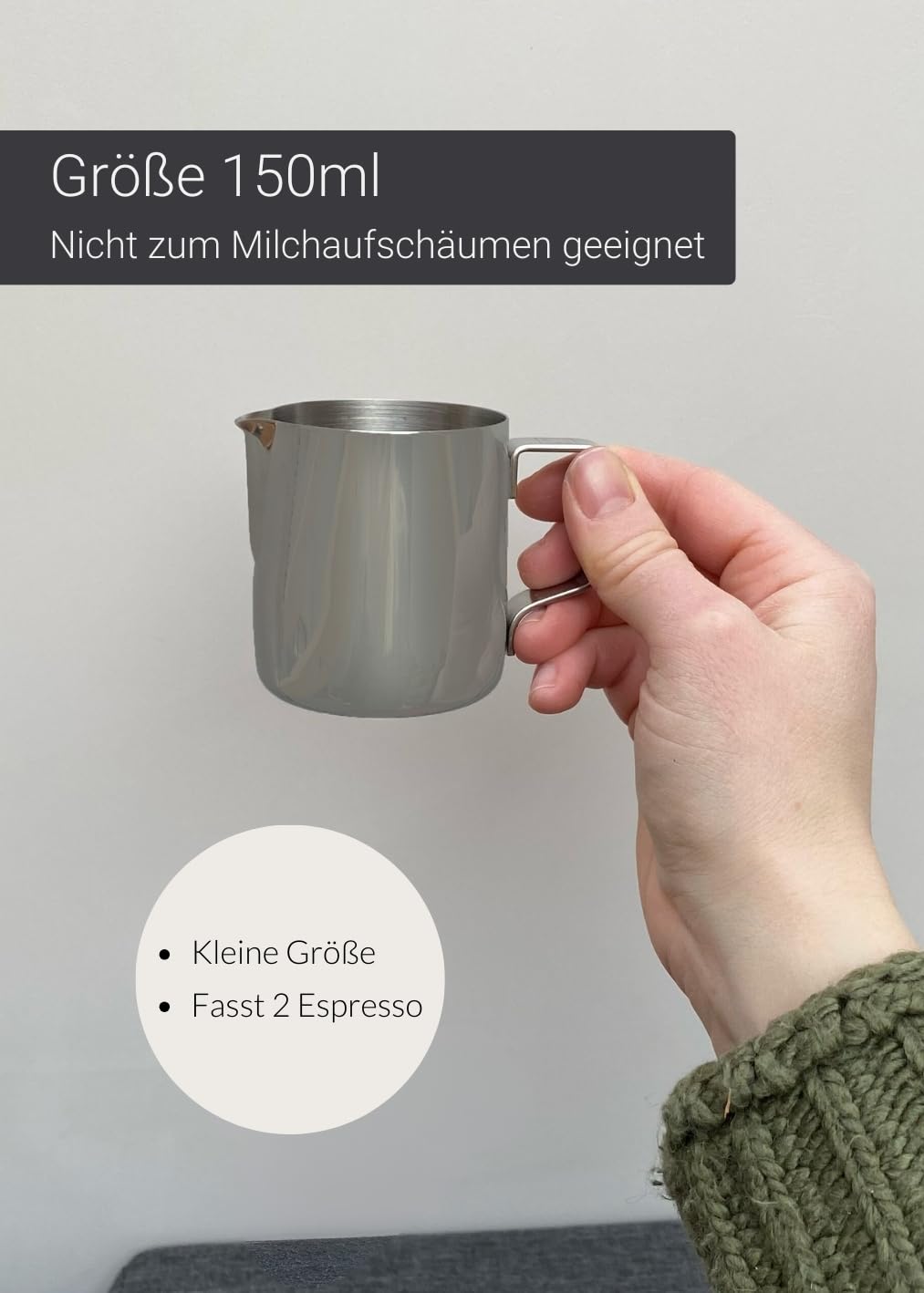 Lambda Coffee Barista Espresso Kännchen Edelstahl 150ml I Espresso Kanne silber zum Gießen von Espresso I Barista Milchkännchen klein | Siebträger Zubehör