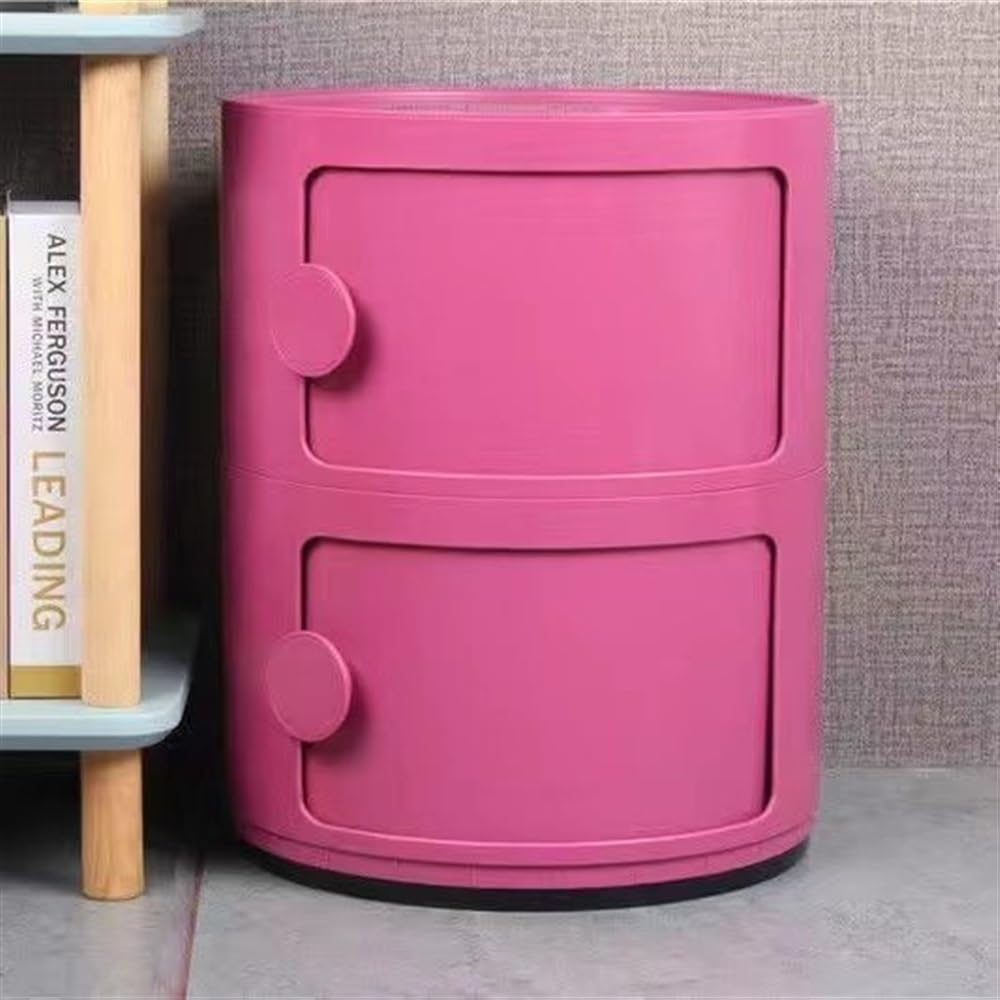 Small Bathroom Cabinet, Round with Slide Drawers, Modern End Table Side Plastic Chest for Living Room Bedroom Bathroom(Purple,2 Tiers)